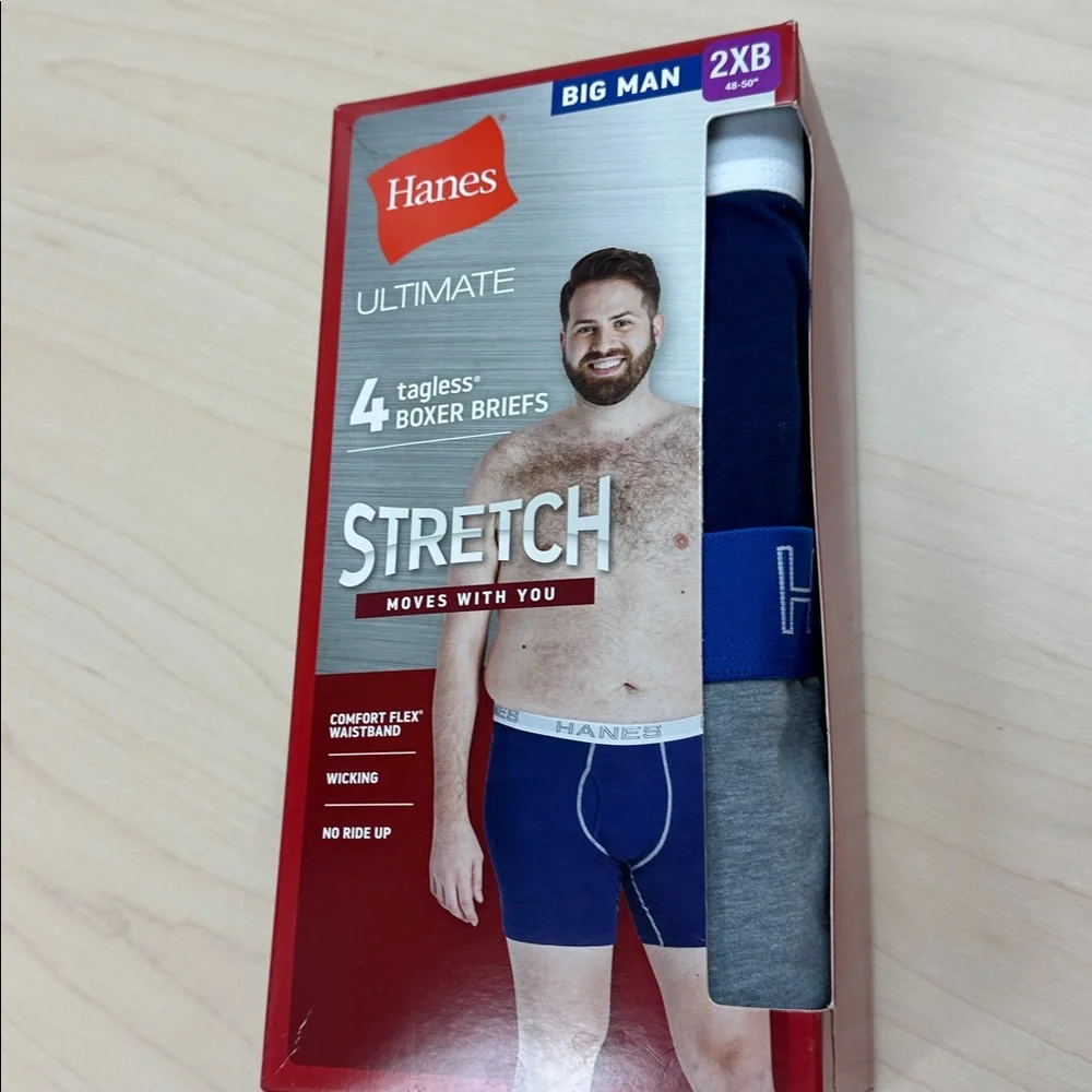 NWT 4PK Hanes Big Man Boxer Briefs 2XB